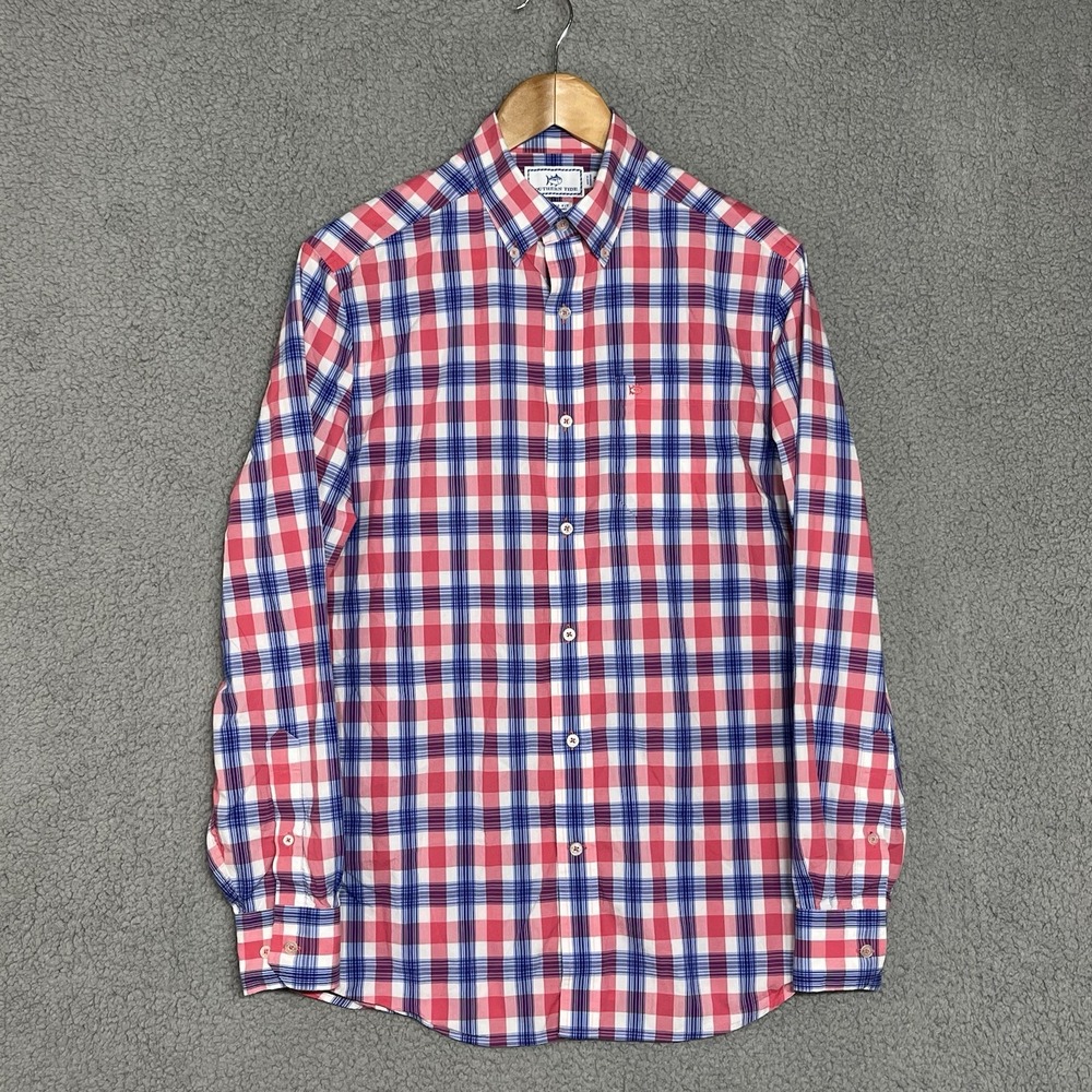 Southern Tide Classic Fit Pink Blue Check Long Sleeve Shirt Men’s Size Small